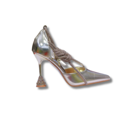 Gold Metallic Rhinestone Strap Heels for Women